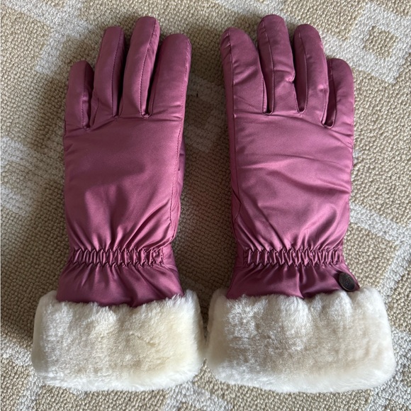 New UGG Shearling Cuff Insulated Leather Winter Gloves Outdoor Mauve Pink L/XL - Picture 4 of 7